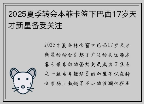 2025夏季转会本菲卡签下巴西17岁天才新星备受关注 2025夏季转会本菲卡签下巴西17岁天才新星备受关注